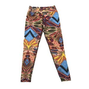 DonaJo Leggings Womens 2 Large Abstract Black Blue Pink Yellow Stretch Dona Jo